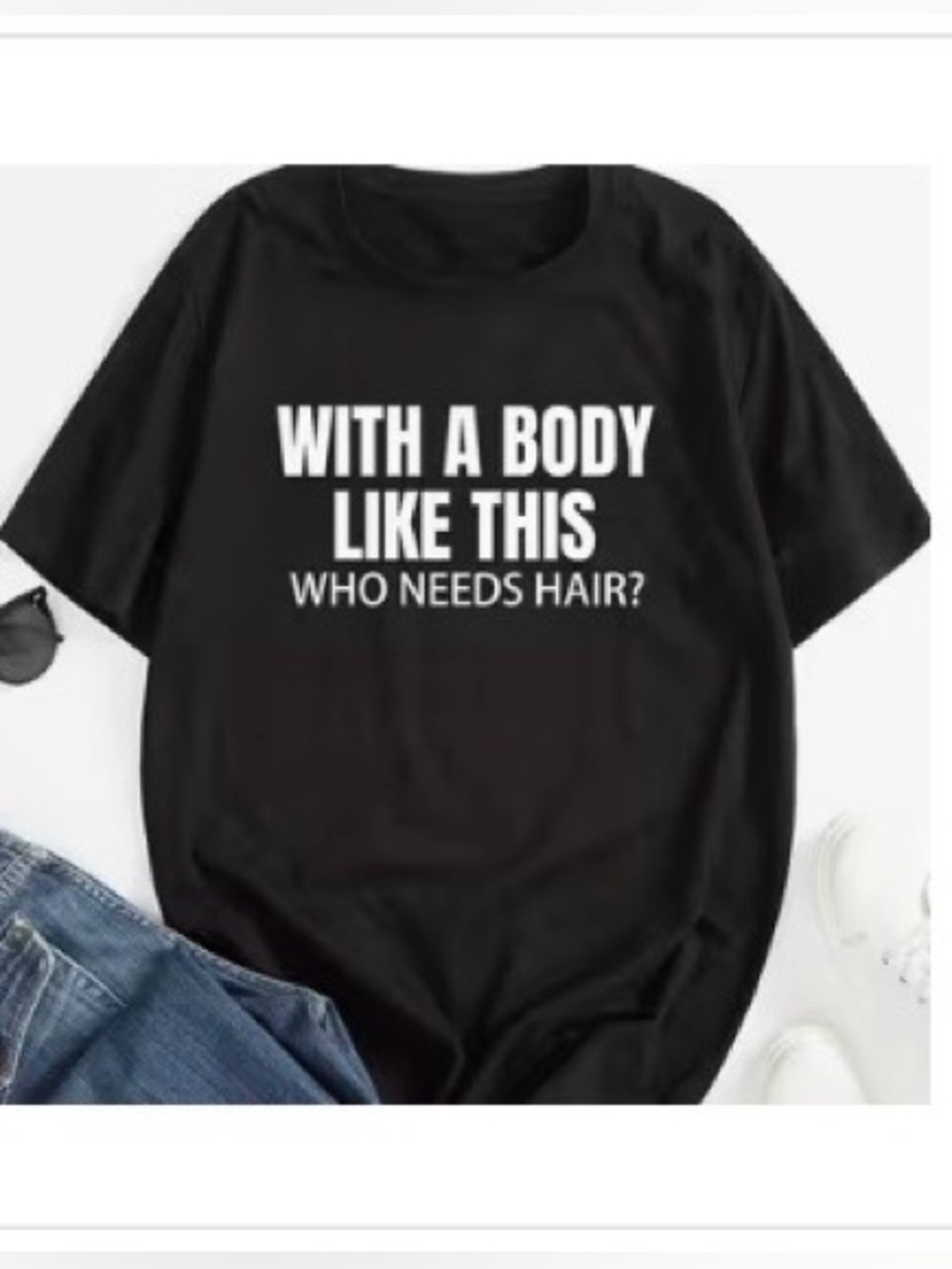 Graphic Black Crewneck T-Shirt with White Text